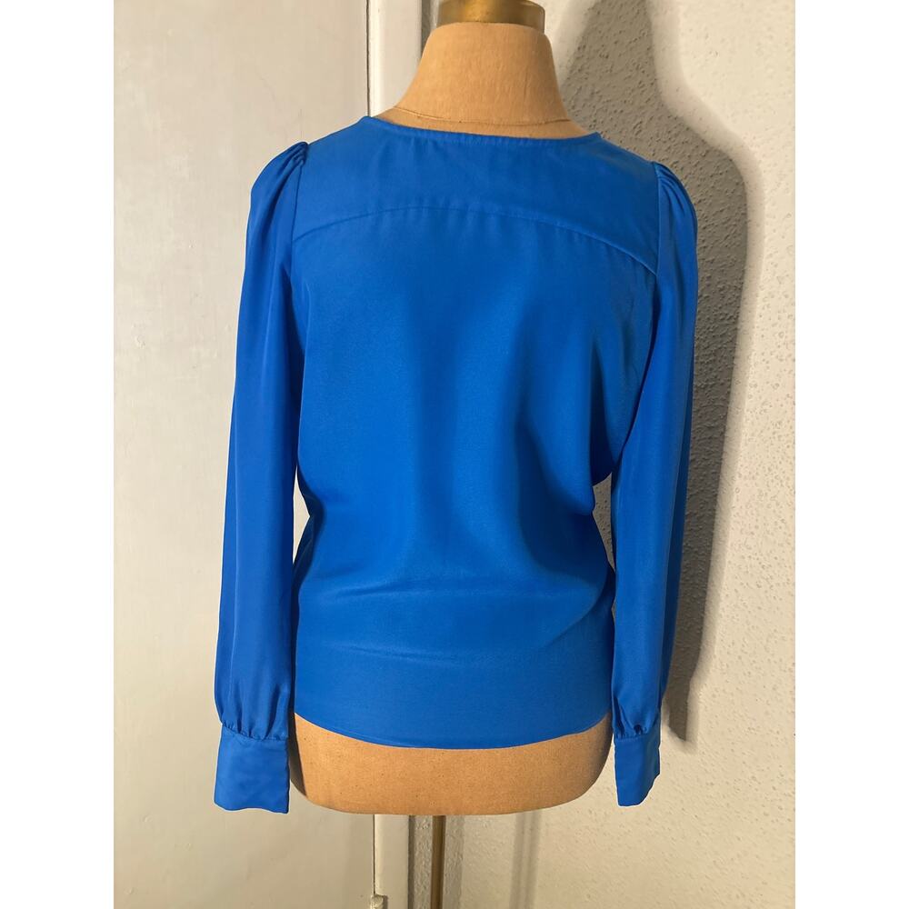 J Crew Factory Blue Long Sleeve Blouse XXS Corporate Siren Dopamine Minimalist